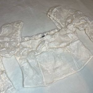 H&M Cream Puff Sleeve Lacey Crop Top